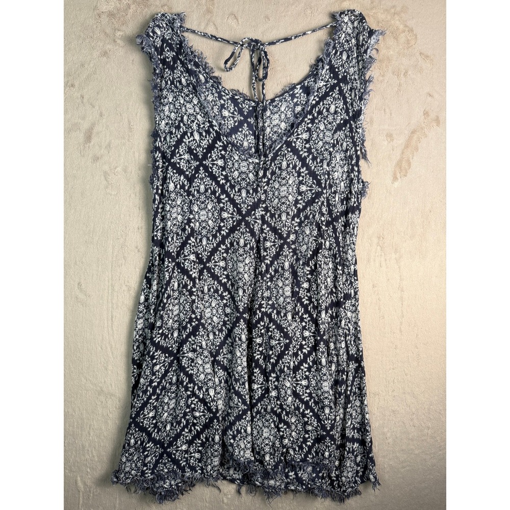 En Creme Boho Mandala Print Mini Dress Womens Medium Navy Blue Excellent Frayed - Picture 6 of 9